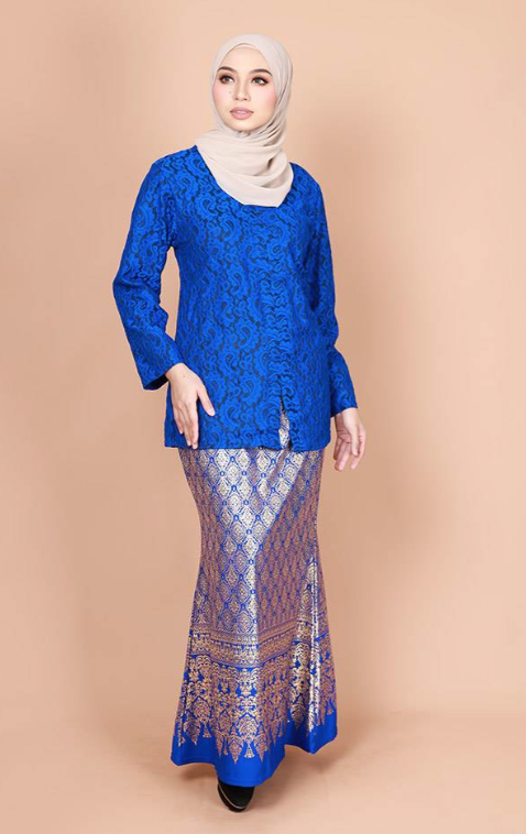 QA-877 - Full Lining Lace Baju Kurung Blue